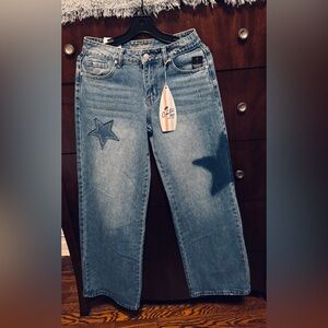 Cali1850 High Low Rise Wide-Leg Jeans Star Patch Denim Flap Pockets